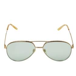 Pre Owned Gucci Gold Tone/Green GG0356S Aviator Sunglasses