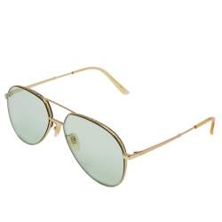 Pre Owned Gucci Gold Tone/Green GG0356S Aviator Sunglasses