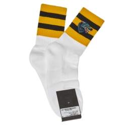 Pre Owned Gucci White Wolf Patch Detail Striped Cotton Socks Size M
