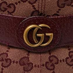 Pre Owned Gucci Burgundy Monogram Canvas Leather Trim Bucket Hat L