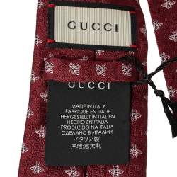 Pre Owned Gucci Burgundy Superbee Silk Jacquard Tie