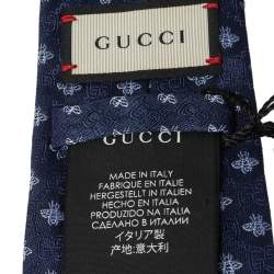 Pre Owned Gucci Navy Blue Superbee Silk Jacquard Tie