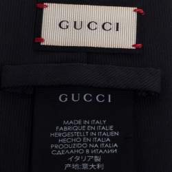 Pre Owned Gucci Black Micro Ribbed Cotton Silk Tie