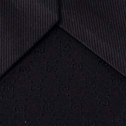 Pre Owned ربط ة عنق غوتشي حرير و قطن مضلع صغير جداً أسود