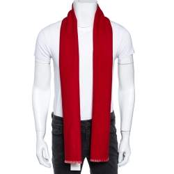Gucci Brown & Red Monogram Jacquard Wool Scarf
