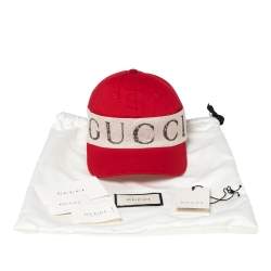 Pre Owned قبعة بيسبول غوتشي كانفاس أحمر/أوف وايت بالشعار مقاس كبير - لارج