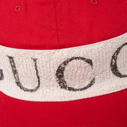 Pre Owned قبعة بيسبول غوتشي كانفاس أحمر/أوف وايت بالشعار مقاس كبير - لارج