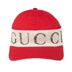 Pre Owned قبعة بيسبول غوتشي كانفاس أحمر/أوف وايت بالشعار مقاس كبير - لارج