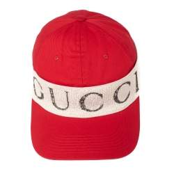 Pre Owned قبعة بيسبول غوتش ي كانفاس أحمر/أوف وايت بالشعار مقاس كبير - لارج