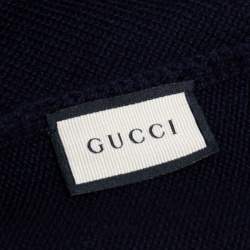 Gucci Navy Blue Web Stripe Newporte Wool Muffler 