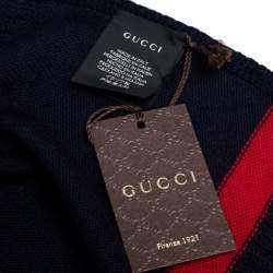 Gucci Navy Blue Web Stripe Newporte Wool Muffler 