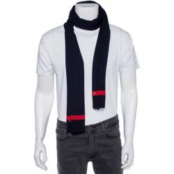 Gucci Navy Blue Web Stripe Newporte Wool Muffler 