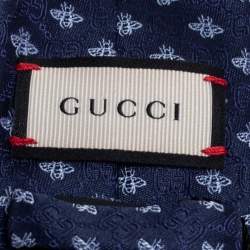 Pre Owned Gucci Navy Blue Superbee Skinny Silk Tie