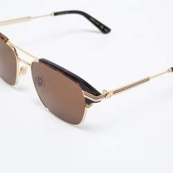 Pre Owned Gucci Black/Turquoise Brown GG0241S Aviator Sunglasses