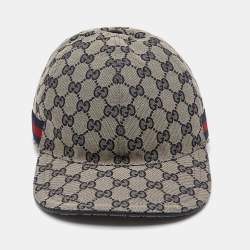 Pre Owned Gucci Blue Guccissima Patterned Web Trimmed Baseball Cap XL