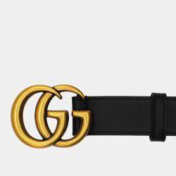 Pre Owned Gucci Black Leather Double G Buckle Belt 90cm