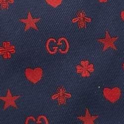 Gucci Navy Blue Fortune Silk Slim Tie