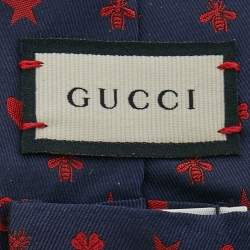 Gucci Navy Blue Fortune Silk Slim Tie