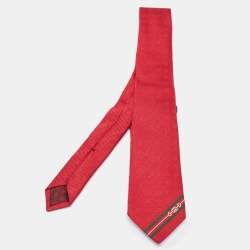 Pre Owned Gucci Red Weppy Silk Jacquard Slim Tie