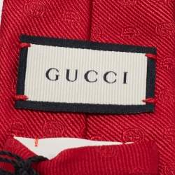 Pre Owned Gucci Red Weppy Silk Jacquard Slim Tie
