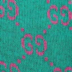 Pre Owned Gucci Green & Pink Logo Monogram Lurex Cotton Knit Knee High Socks S (8)