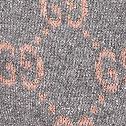 Pre Owned Gucci Silver & Beige Logo Monogram Lurex Knit Knee High Socks S (8)