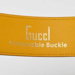 Pre Owned Gucci Mustard/Blue Leather Memorable G Buckle Belt 100CM