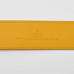 Pre Owned Gucci Mustard/Blue Leather Memorable G Buckle Belt 100CM