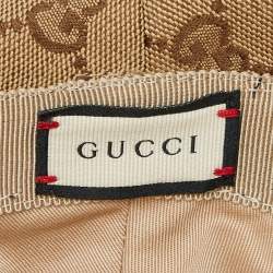 Pre Owned Gucci Brown GG Monogram Leather Trim Canvas Bucket Hat L