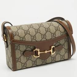 Gucci Beige/Brown GG Supreme Canvas Mini Horsebit 1955 Crossbody Bag