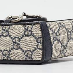 Gucci Beige/Navy Blue GG Supreme Canvas and Leather Mini Horsebit 1955 Crossbody Bag