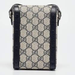 Gucci Beige/Navy Blue GG Supreme Canvas and Leather Mini Horsebit 1955 Crossbody Bag