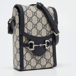 Gucci Beige/Navy Blue GG Supreme Canvas and Leather Mini Horsebit 1955 Crossbody Bag