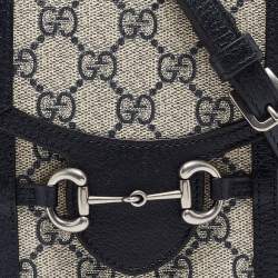 Gucci Beige/Navy Blue GG Supreme Canvas and Leather Mini Horsebit 1955 Crossbody Bag