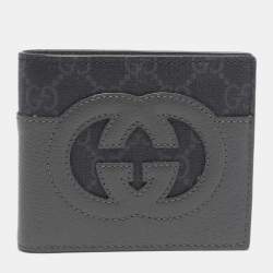 Pre Owned Gucci Grey GG Supreme Canvas and Leather Cut-Out Interlocking G Bifold Wallet