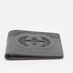 Pre Owned Gucci Grey GG Supreme Canvas and Leather Cut-Out Interlocking G Bifold Wallet