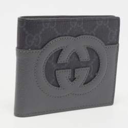 Pre Owned Gucci Grey GG Supreme Canvas and Leather Cut-Out Interlocking G Bifold Wallet