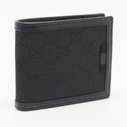 Pre Owned Gucci Black GG Canvas and Leather Bifold Wallet