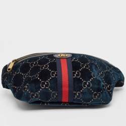 Gucci Blue GG Velvet and Leather Web Belt Bag