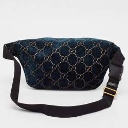 Gucci Blue GG Velvet and Leather Web Belt Bag