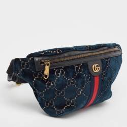 Gucci Blue GG Velvet and Leather Web Belt Bag