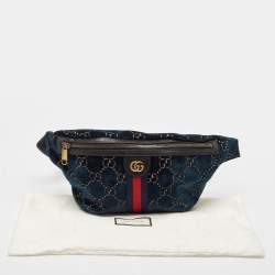 Gucci Blue GG Velvet and Leather Web Belt Bag