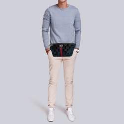 Gucci Blue GG Velvet and Leather Web Belt Bag