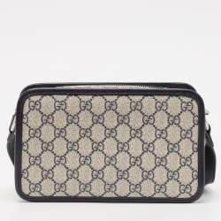 Pre Owned Gucci Beige/Blue GG Supreme Canvas and Leather Mini Interlocking G Shoulder Bag
