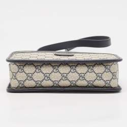 Pre Owned Gucci Beige/Blue GG Supreme Canvas and Leather Mini Interlocking G Shoulder Bag