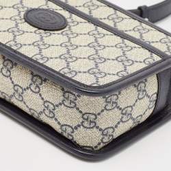 Pre Owned Gucci Beige/Blue GG Supreme Canvas and Leather Mini Interlocking G Shoulder Bag