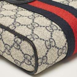 Pre Owned Gucci Beige/Navy Blue GG Supreme Canvas and Leather Ophidia Shoulder Bag