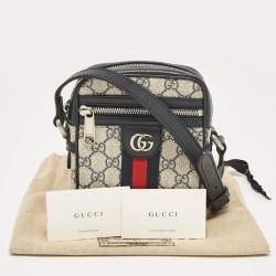 Pre Owned Gucci Beige/Navy Blue GG Supreme Canvas and Leather Ophidia Shoulder Bag
