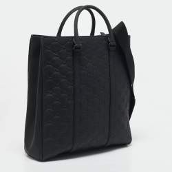 Pre Owned Gucci Black Rubber Effect Guccissima Leather Tote