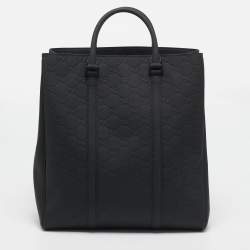 Pre Owned Gucci Black Rubber Effect Guccissima Leather Tote